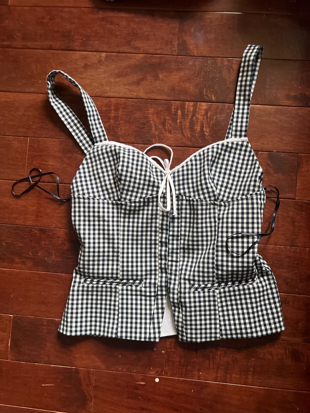 Zara Navy and White Gingham Bustier Top